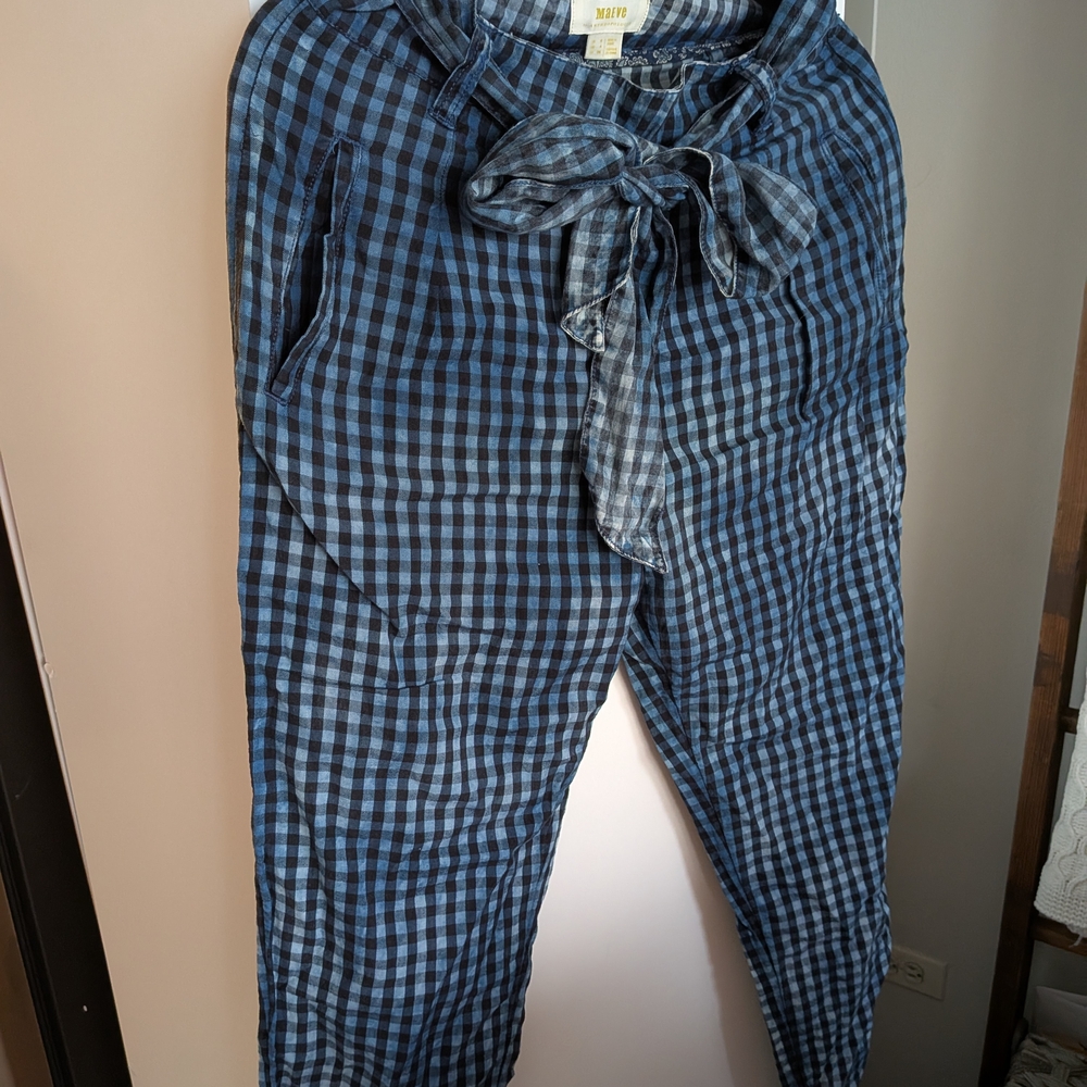 Anthropologie Blue and Black Gingham Pants